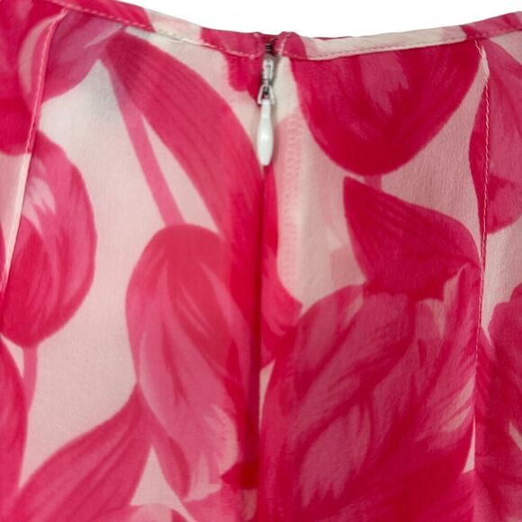 Bob Mackie Silk Skirt Pink Poppy Size 6 Preppy Lined Floral Spring A Line Mini - Picture 3 of 6